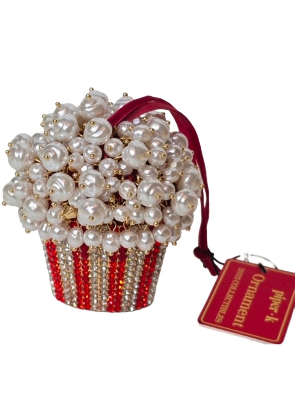 Piper K Red White Bling Popcorn Ornament 2025 Collection Nwt